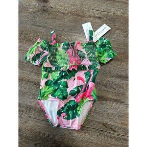 Janie and Jack Girls 6-12 Months Swimsuit One Piece Smocked Flamingo Swim Pink